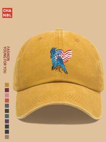 1 pieza Gorra de béisbol con estampado de moda, con diseño gráfico de la Estatua de la Libertad y la bandera de EE. UU., gorra de camionero negra transpirable y cómoda, sencilla corona suave de unicolor y visera curva, talla ajustable unisex para jóvenes y parejas, accesorio patriótico, estilo versátil para deportes al aire libre, escalada, pesca, cumpleaños, familia, Día de la Independencia, padres, artículo de estilo ideal