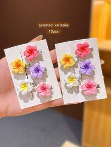 10pcs Random Color Flower Style Hair Clips, Sweet Style Hair Accessories For Girls - Multicolor - View 7