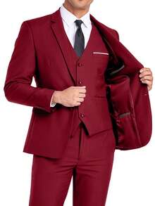 WindsorQuad Bộ vest nam 3 món Furuyal thanh lịch, màu trơn, kiểu dáng ôm sát, gồm áo khoác vest, quần tây và cà vạt, phù hợp cho đám cưới, tiệc tùng, màu đỏ rượu nhạt, cỡ XS-3XL. - Màu Đỏ Sâu - Xem 4