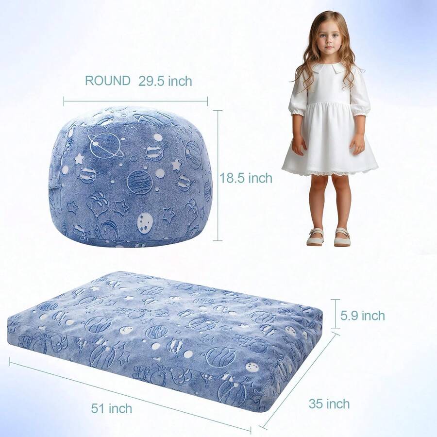 Kids Bean Bag Chair Turn Into Beanbag Bed, Unicorn Toddler Bean Chair For Girl Boy Sleeping, Lazy Children Sofa Couch With Filler, Convertible Child Floor Mattress, Glowing Space - 玫紅色 - 查看 1