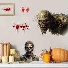 1pc Self-Adhesive PVC Wall Sticker With Devil's Blood Blood Hand Pattern, Suitable For Halloween Home Decor, Living Room Decor, Bedroom Decor, Office Decor, Holiday Gifts Halloween Decor Fall Decor Wall Decor Stickers Wall Stickers Halloween Decorations Halloween Decoration - Multicolor - View 3