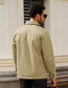 Men's Cotton Full Zip Up Work Jackets Turndown Collar Business Casual Windbreaker With 3 PocketsChristmas O5SK - Màu Khaki - Xem 8