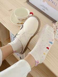 5双装女士袜子可爱卡通短袜春秋浅口船袜适合日常穿着