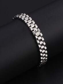1pc Stainless Steel Adjustable Bracelet With Triple Crown Design, Fashionable Unisex Jewelry Accessories Suitable For Daily Wear - Silver - View 5