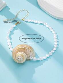 1 件夏日度假风贝壳项链，人造珍珠串珠项链女士波西米亚风格珠宝适合海滩旅行、度假、日常佩戴。 - 彩色 - 查看 3