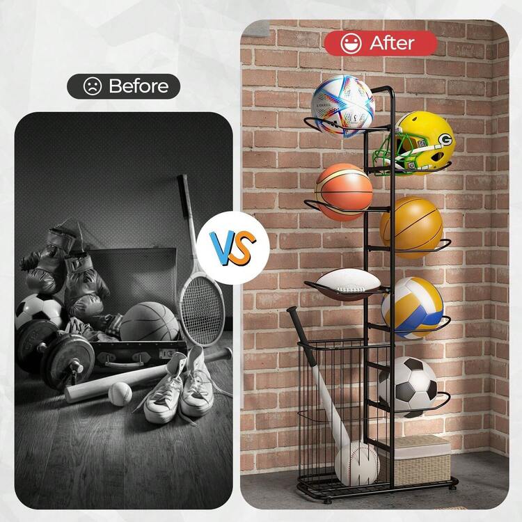 GOFLAME 7-Tier Basketball Ball Storage Rack Sports Equipment Display Organizer - Black - View 9