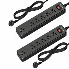 CILIA 1/2 Pcs Flat Plug Surge Protector Power Strip, 6 AC Outlets, 5 Ft Flat Braided Extension Cord,Dorm Room Essentials College,Compact Desk Charging Station Wall Mount For Office, School, Dorm