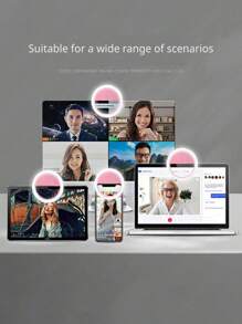 Luce selfie portatile per videoconferenze con molletta per fotocamera del telefono, luce LED molletta-on per videoconferenze, 3 modalità di illuminazione, ricaricabile, portatile, adatta per laptop/telefoni/tablet/chiamate Zoom/trucco