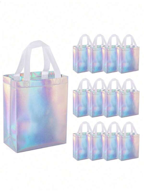 5/10/20pcs Laser Silver Reusable Gift Tote Bag, Grocery Shopping Bag With Handle, Suitable For Bridesmaids' Birthday Parties, Weddings, Bachelor Party Supplies