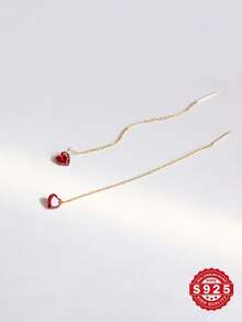 1 对 S925 纯银锆石心形吊坠耳环，优雅百搭，适合派对、礼物、日常佩戴，配有豪华礼品盒 - 金鍊愛心 - 查看 1