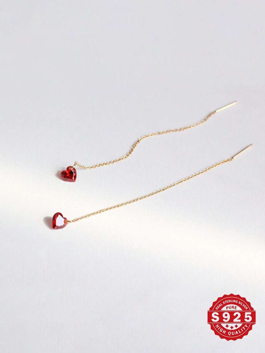 1 对 S925 纯银锆石心形吊坠耳环，优雅百搭，适合派对、礼物、日常佩戴，配有豪华礼品盒 - 金鍊愛心 - 查看 1