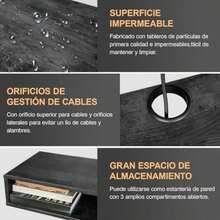 Mueble Flotante para TV 70" con Luces LED, Repisas Flotantes para TV -Ideal Almacenamiento Debajo, con 4 Enchufes y 3 Espacios Abiertos, Sencillo y Ahorra Espacio, Negro - Negro - Ver 4