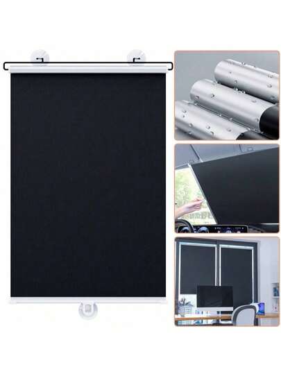 No-Drilling Blackout Blind Shade With 3 Suction Cups Black Retractable Roller Portable Window Cover Curtain For Home Office Car