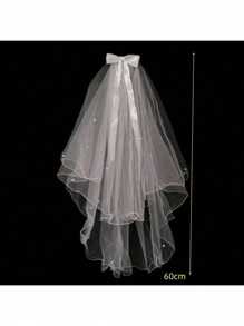 1pc Beige Double-Layer Short Bridal Veil With Comb
