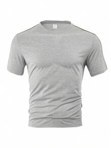 男士休闲基础套装（2件套），灰色黑白条纹短袖T恤+抽绳运动裤，夏季 - 灰色 - 查看 5