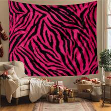 1pc Polyester Zebra Pattern Tapestry, Abstract Design, Room Decor Accent, Vibrant Pink And Black, Suitable For Living Room, Bedroom And Office, Fashionable Home Interior Decoration, Eye-Catching Large Tapestry - Multicolor - View 1