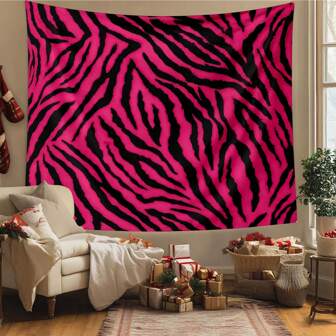1pc Polyester Zebra Print Tapestry Wall Hanging Decor Abstract Pattern Room Accent Vibrant Pink And Black Design For Living Room Bedroom And Office Stylish Home Interior Decoration Statement Piece Drapes Large Tapestry