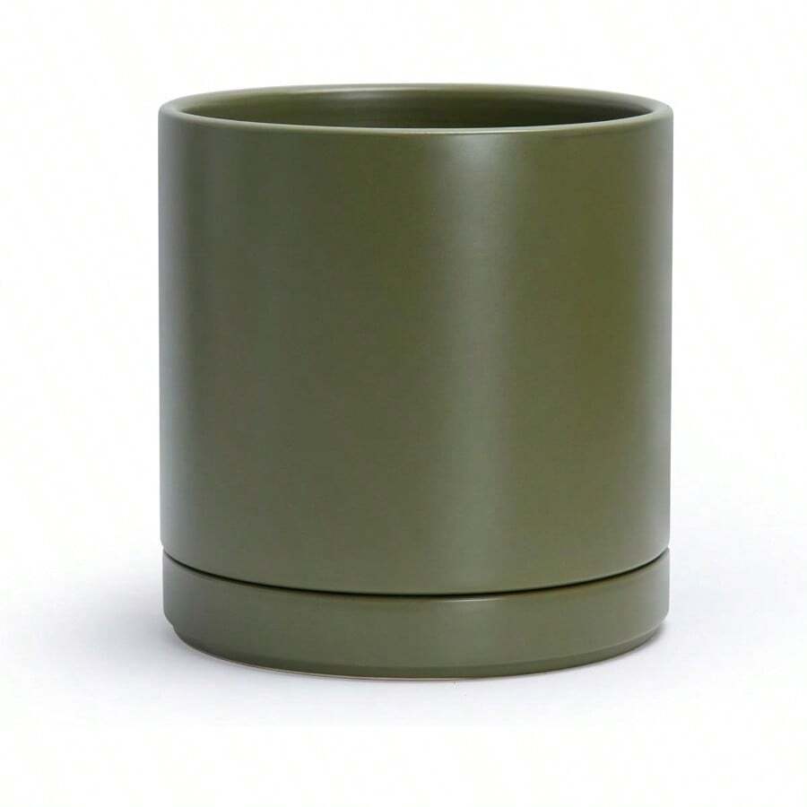 SEDGSRTGD 3.5 Inch Ceramic Planter Pot With Drainage Hole And Saucer, Indoor Cylinder Round Planter Pot, White, 94-O-A-1