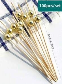 100pcs Bamboo Skewers, Appetizer Toothpicks, Decorative Cocktail Picks, 4.7" Fruit Kabob Skewers, Gold Party Supplies, Bamboo Sticks For Fruit, Beverages, Charcuterie Boards