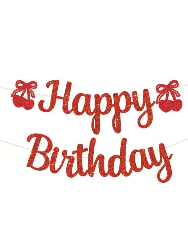 1 Conjunto Faixa de Aniversário de Cereja com Brilho Vermelho - Faixa de Aniversário Feliz com Tema Engraçado de Frutas, Faixa de Chá de Panela de Aniversário de Cereja, Decoração de Festa de Aniversário com Tema de Cereja