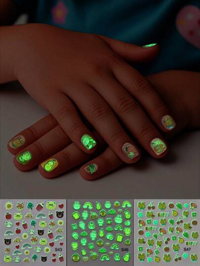 3 Sheet Glue In The Dar Nail Stickers For Women And Little Girls - 9 Sheets 3D Self-Adhesive DIY Nail Art Decoration Set Including Unicorn Butterfly Cherry Dino Nail Decals For Woman Kids Girls Nail Supplies