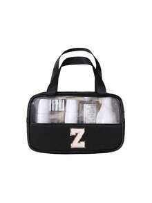 1 pièce Sac cosmétique transparent en PVC, organiseur de lettres de A à Z, trousse de maquillage de voyage, sac de toilette étanche pour la salle de bain, articles de voyage essentiels, convient pour le liner pour les yeux, le brillant à lèvres, les soins de la peau, la brosse à dents, la tasse, le savon, le shampoing, le peigne, cadeau pour la mère, l'amant, l'ami, la meilleure amie, cadeau de vacances - Noir - Voir 23