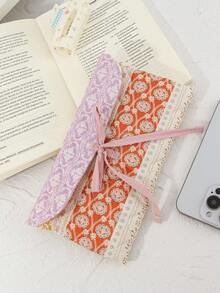 1 件复古花卉图案收纳篮绗缝化妆品收纳篮，护肤品收纳篮化妆刷眼镜收纳袋带蝴蝶结铅笔和刷子架收纳盒女士化妆品收纳