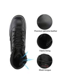 Men's Military Tactical Work Boots Leather Motorcycle Combat Boots - Black - View 4