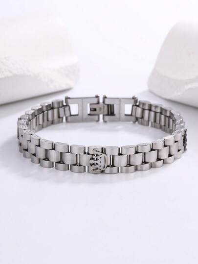 1pc Stainless Steel Adjustable Bracelet With Triple Crown Design, Fashionable Unisex Jewelry Accessories Suitable For Daily Wear