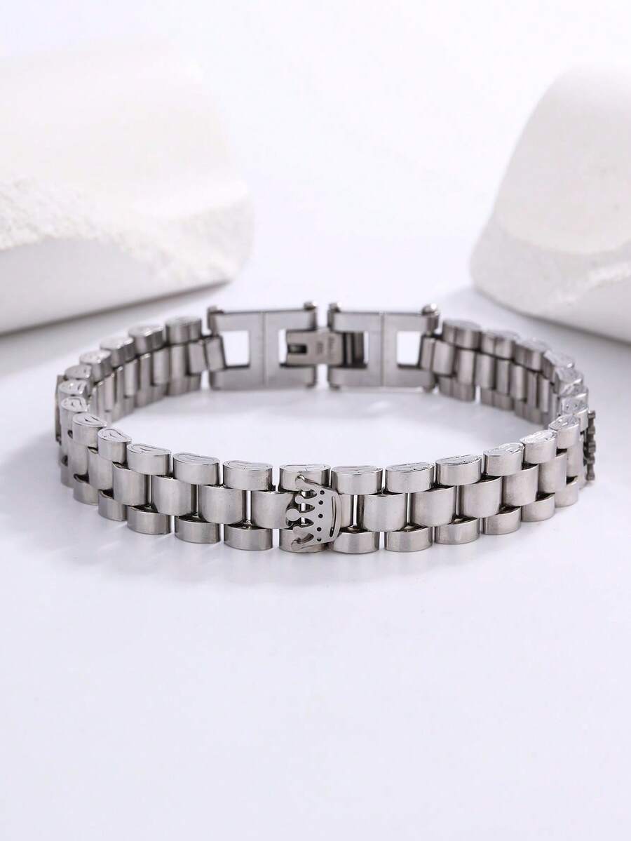 1pc Stainless Steel Adjustable Bracelet With Triple Crown Design, Fashionable Unisex Jewelry Accessories Suitable For Daily Wear - Silver - View 1