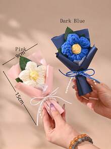 1 Set Artificial Flower Bouquet, Wrapped In Gift Paper, 1 Bouquet Of Crocheted Flowers, Suitable As Birthday Or Anniversary Gift For Teachers, Mothers, Best Friends, Women, Mother's Day, Valentine's Day, Wedding Memento, Holiday Party Home Decor, Christmas Gift, Can Be Used For Home, Dining Table, Bedroom, Bathroom, Desk Decoration. - Multicolor - View 2