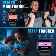EIGIIS Smartwatch militar para hombre (contesta y realiza llamadas), resistente al agua hasta 5 ATM, reloj táctico robusto, pantalla HD de 1,96 pulgadas, monitor de ritmo cardíaco y sueño, más de 100 modos deportivos, monitor de actividad física, compatible con Android e iOS.