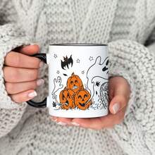 [Halloween] 1 peça Caneca de Café de 325ml (11 oz) Adorável com Desenho de Halloween, Feita de Porcelana Premium, Com Estampa Adorável de Monstros, Segura para Micro-ondas e Lava-louças, Ótima para Festas com Tema de Halloween, Presente Ideal para Amantes do Halloween