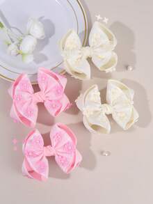 2 件花朵仿珍珠 Korker 发饰，适合女士女孩闪亮蝴蝶结鳄鱼夹，素色优雅度假发夹，闪亮公主发夹，精致婚礼发夹，女士发饰，爪夹，发夹，发夹