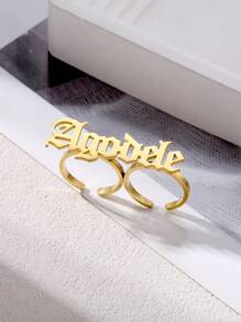 Anillo ajustable de doble dedo con corona con letra del nombre en forma de corazón, de acero inoxidable, joyería personalizada como regalo para ella, aniversario, Día de la Madre, Joyería y relojes, Selecciones de temporada, Elegancia utilitaria, Romance delicado, Luce glamoroso