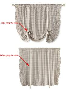 1 件法式乡村格子蕾丝窗帘,适用于小窗户,可调节长度的罗马帘,公寓厨房窗帘,厨房小窗帘,可机洗厨房窗帘 - 杏色 - 查看 3