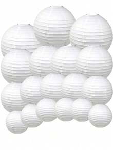 18PCS Mix Sizes White Round Chinese Paper Lanterns Assortment For Wedding Party Festival Decoration And DIY Painting Props