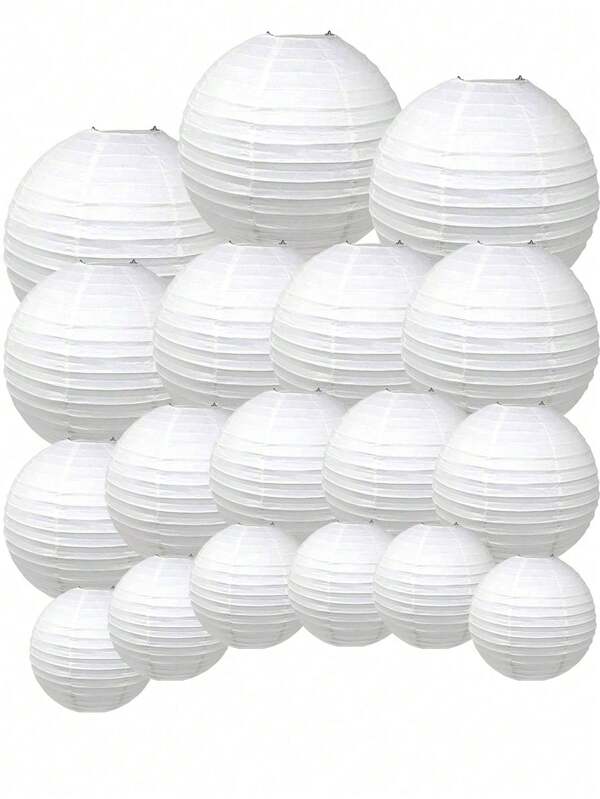 18 件混合尺寸白色圆形中国纸灯笼，适用于婚礼派对节日装饰和 DIY 绘画道具