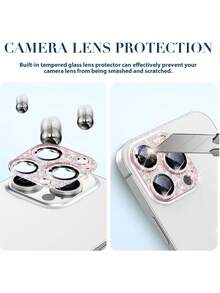 1 Pack Apple Camera All-In-One Diamond Lens Protector For IPhone 15 And 15 Pro Max Camera Lens Protector, Shiny Metal Cover Glass Lens Screen Protector Accessories For IPhone 16 Promax/16/15/14/13/12/11 Applicable To Daily Shield, Office, Home Sparkling Crystal Phone Camera Cover Waterproof Shockproof Anti-Fall Anti-Fall Scratch Resistant Anti-Fingerprint Full Cover - Pink - View 3