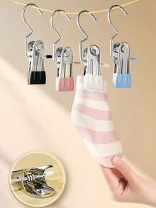 10 Peças Cabides de Roupa de Aço Inoxidável com Presilhas - Presilhas de Lavanderia Resistentes à Ferrugem e Duráveis, Para Toalhas, Calças, Saias | Organizador de Armário Economizador de Espaço, Ideal como Presente de Páscoa, Porta-Toalhas de Banheiro, Presilhas para Roupas - Multicolorido - Visão 6