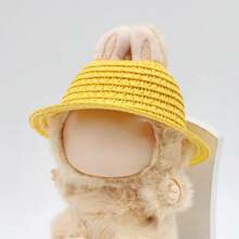 1 Piece Of Hollow Hat, Natural Straw Material, Round Hollow Ear Hole Design, Removable Doll Headdress For Labubu Sitting Series Doll Hat, Suitable For Toy Decoration, Party, Collection Display, Desktop Scene Layout - Multicolor - View 9