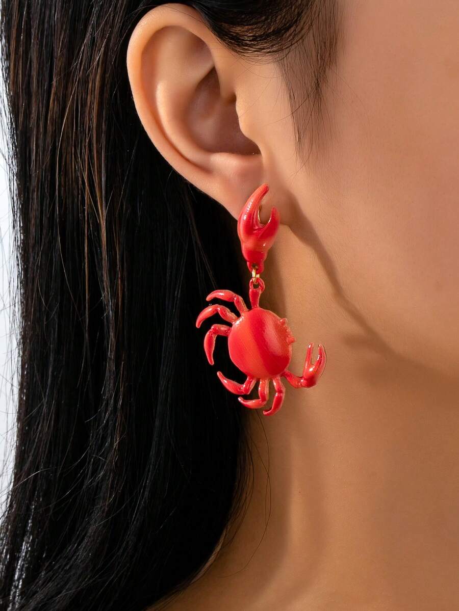 1 对夏季海洋风格螃蟹耳环，时尚创意海洋生物吊坠耳环女士时尚珠宝