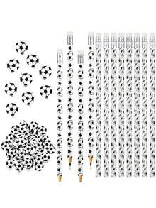 40 件学校用品包括运动足球铅笔足球橡皮擦学校用品趣味木制铅笔带足球橡皮擦适用于运动主题生日派对礼品办公用品，返校礼物