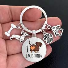 I Love Dachshund Dog Keychain Cute Animal Dog Tag Alloy Keychain Ring Wallet Bag Backpack Charm Pet Lover Dog Mom Dad Gift - Silver - View 2