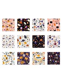 12pcs/Set Multi-Style Halloween Themed Cartoon Pink DIY Gift Box Wrapping Paper Party Decorations, Suitable For Gift Packaging, Decoration And Gifting To Friends For Women Storage Organizer Travel Essentials Back To School Dormitory Storage - Multicolor - View 6