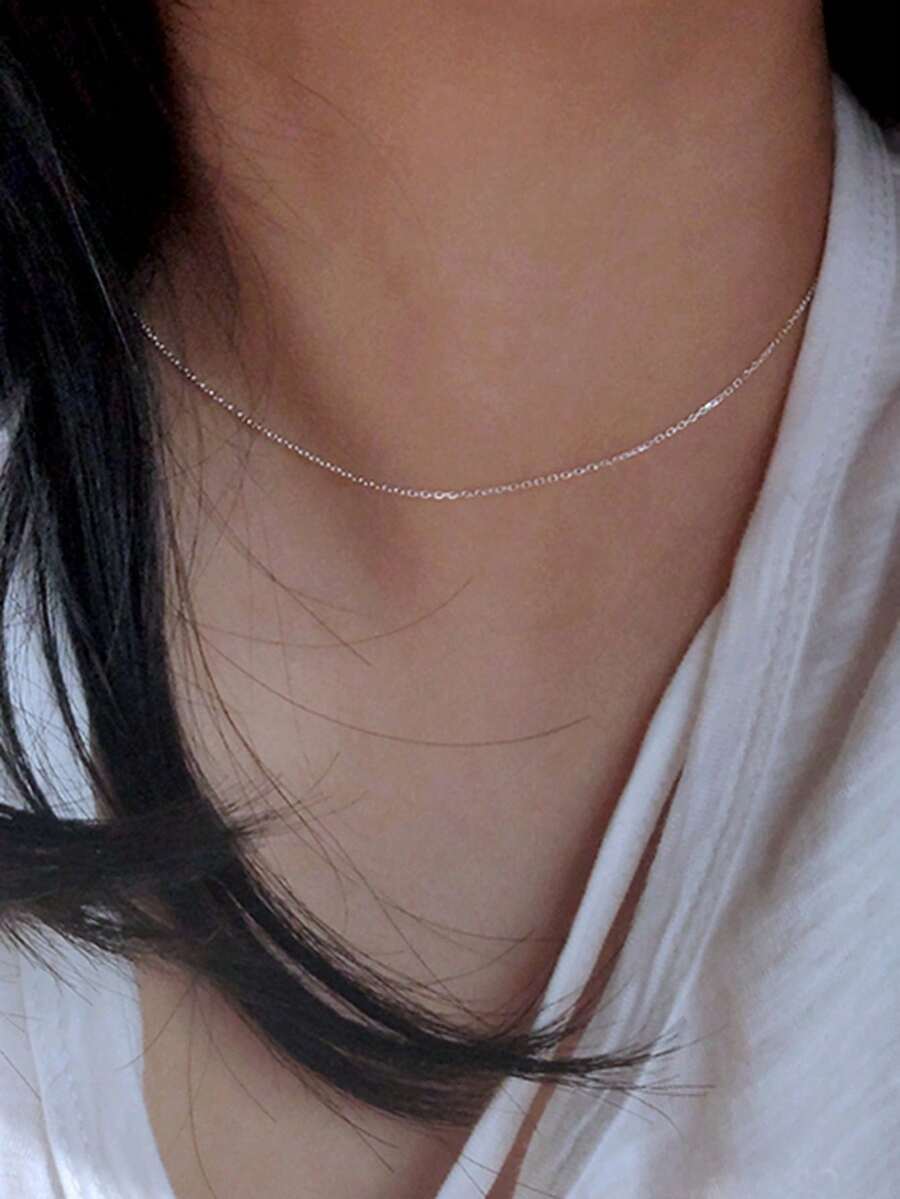 1pc Minimalist Stainless Steel Beaded Chain Necklace For Women, Random Beads Quantity - Silver - View 1