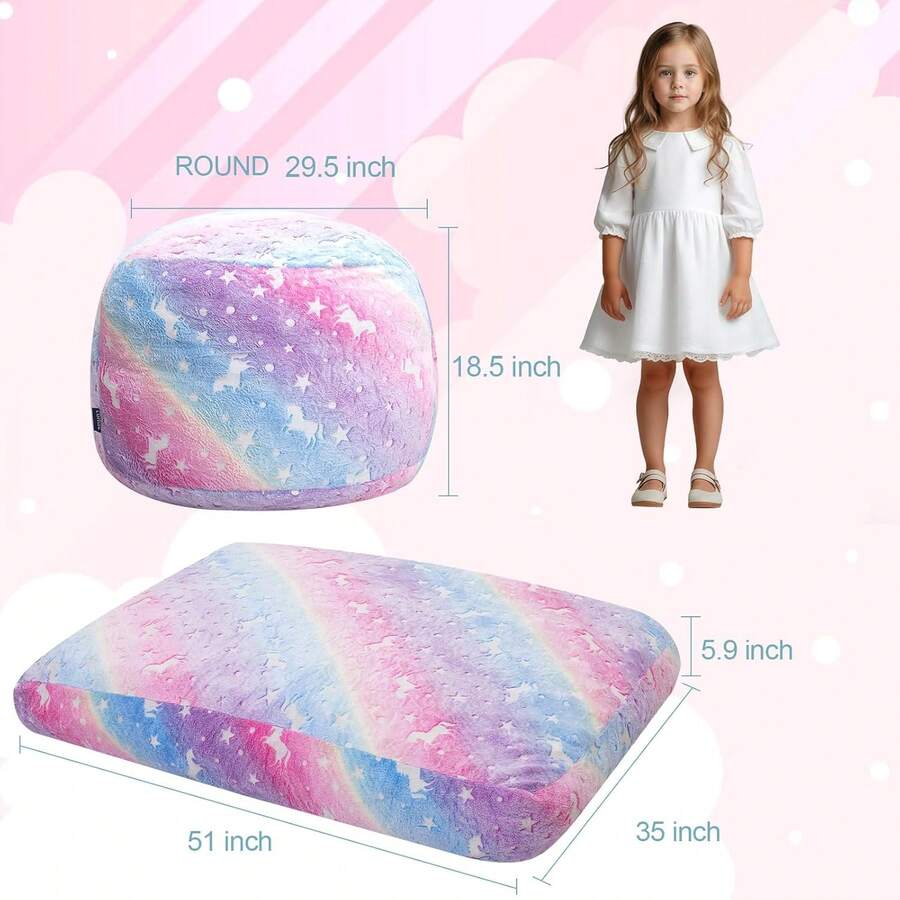 Kids Bean Bag Chair Turn Into Beanbag Bed, Unicorn Toddler Bean Chair For Girl Boy Sleeping, Lazy Children Bean Bags With Filler, Convertible Child Floor Mattress, Colorful Rainbow - màu nâu - Xem 1
