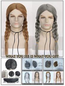 Perruque tressée synthétique résistante à la chaleur, cheveux droits avec 2 nattes, perruque de cosplay d'anime pour costume d'Halloween, pré-coiffée et prête à porter avec 2 longues queues de cheval, style de mode classique au look naturel, haute densité, sans colle et confortable, cheveux résistants à la haute température - Multicolore - Voir 9