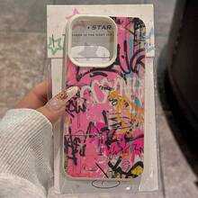 1pc TPU Material Graffiti Pink Letter Art Pattern Phone Case Compatible With Apple/ Phones - White - View 1