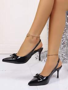 女士高跟鞋，春季新款尖头高跟鞋，性感细高跟单扣带凉鞋，镜面高跟鞋，时尚派对婚宴高跟鞋 - 黑色 - 查看 4